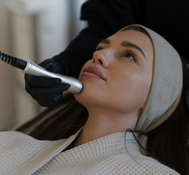 Woman receiving a facial treatment